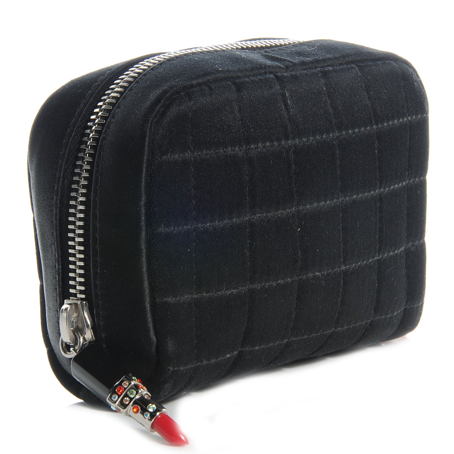 Satin Square Quilted Lipstick Charm Cosmetic Case Black