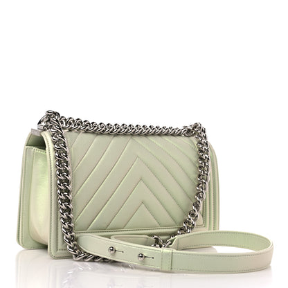 Chanel Iridescent Lambskin Chevron Quilted Medium Boy Flap Green 3 of 10