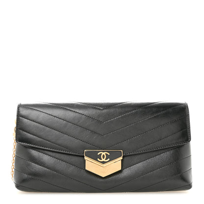 Chanel Calfskin Chevron Quilted Medal Flap Clutch Black 1 of 7