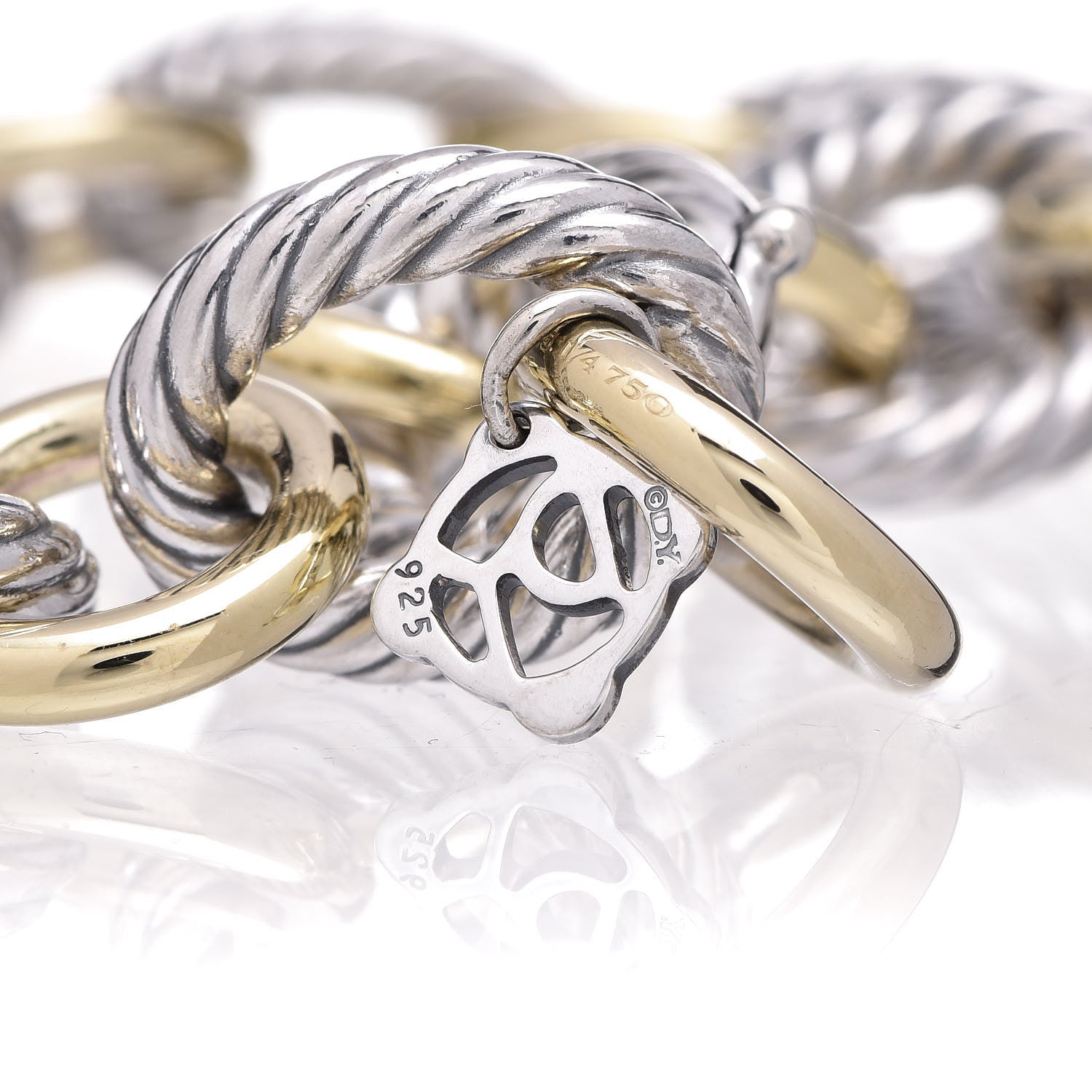 David Yurman Sterling Silver 18K Yellow Gold 12mm Large Oval Link Bracelet 5 of 5