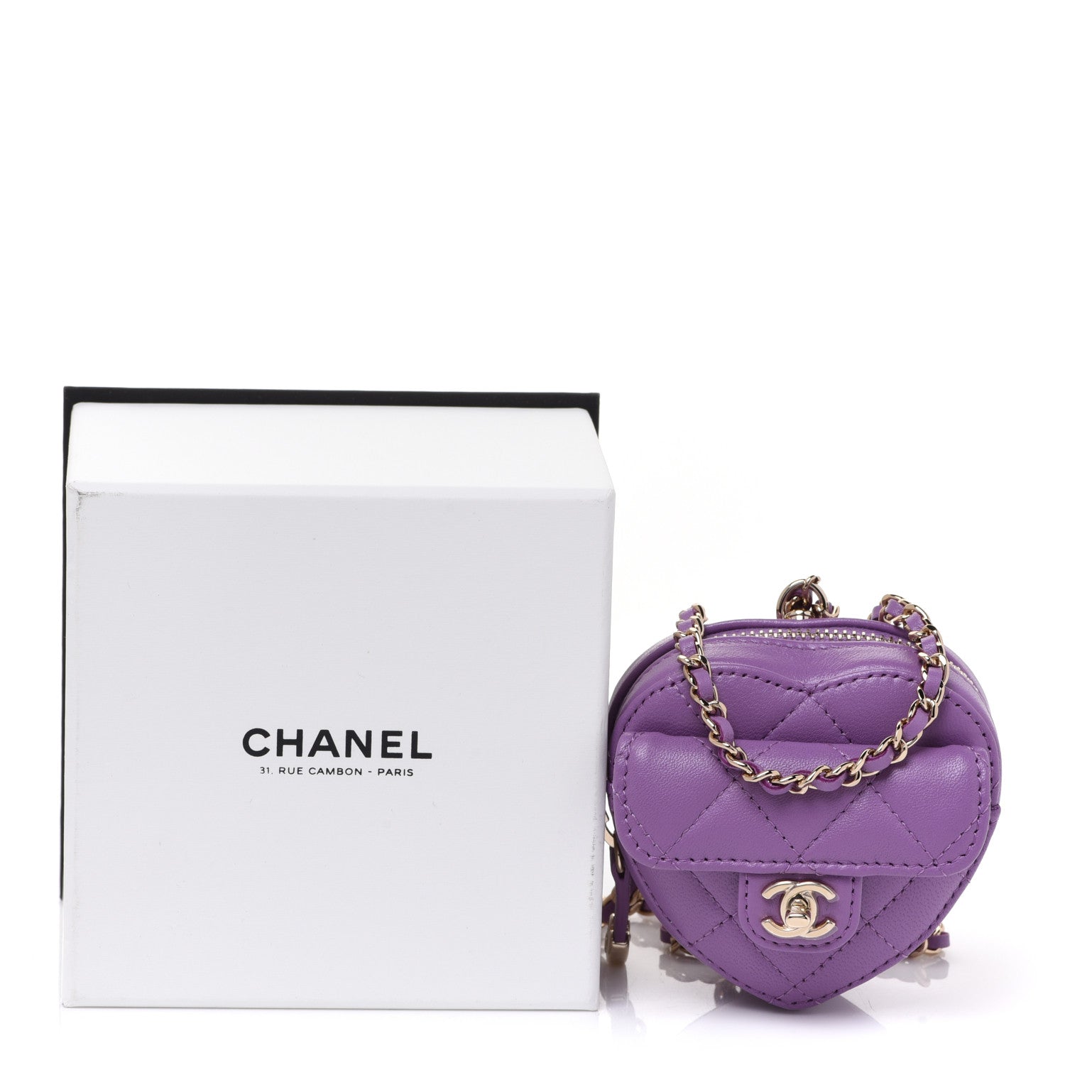 Chanel Lambskin Quilted CC In Love Heart Coin Purse With Chain Purple 8 of 8