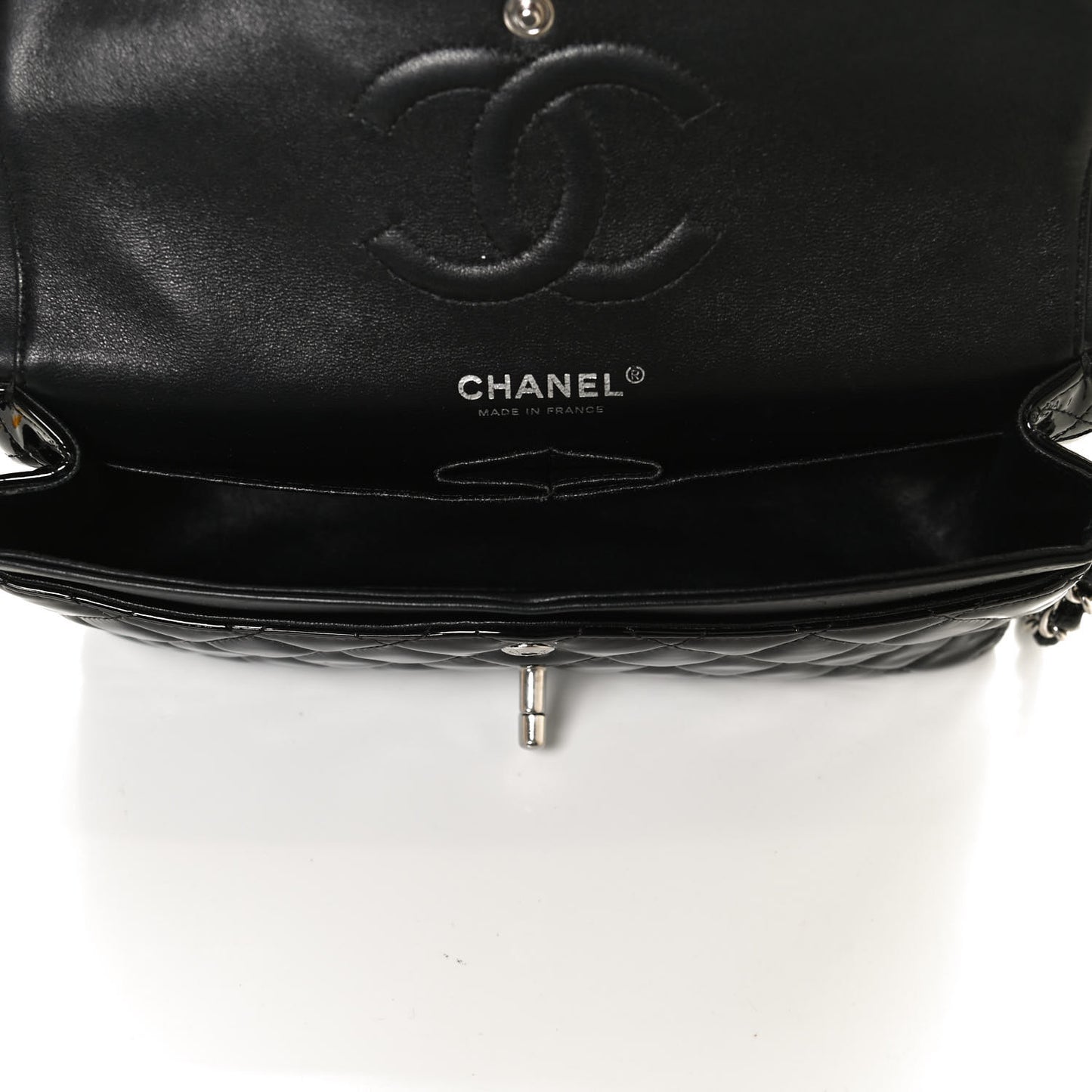Patent Quilted Medium Double Flap Black