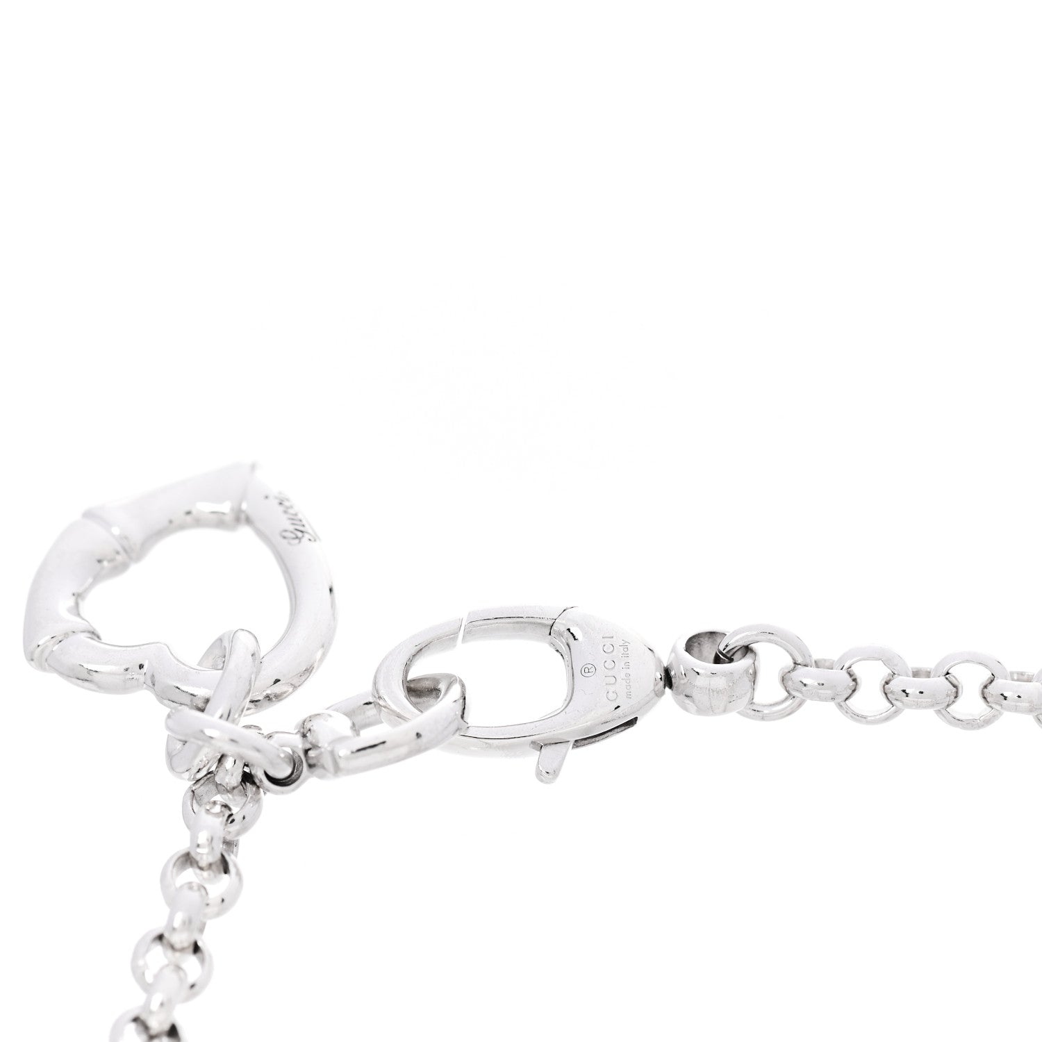 Gucci Sterling Silver Bamboo Heart Charm Bracelet 3 of 4