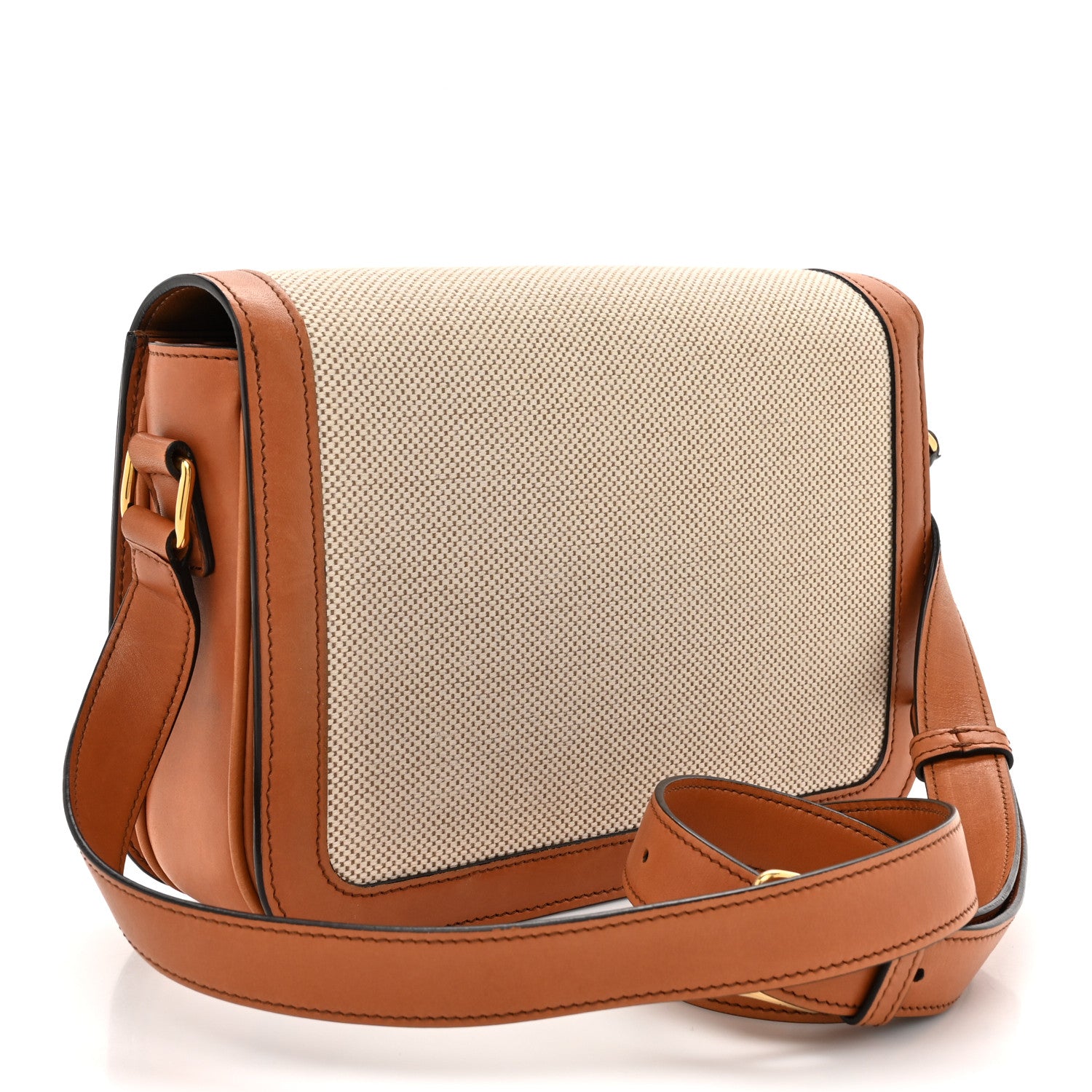 Celine Canvas Calfskin Medium Classique Triomphe Bag White Tan 3 of 18