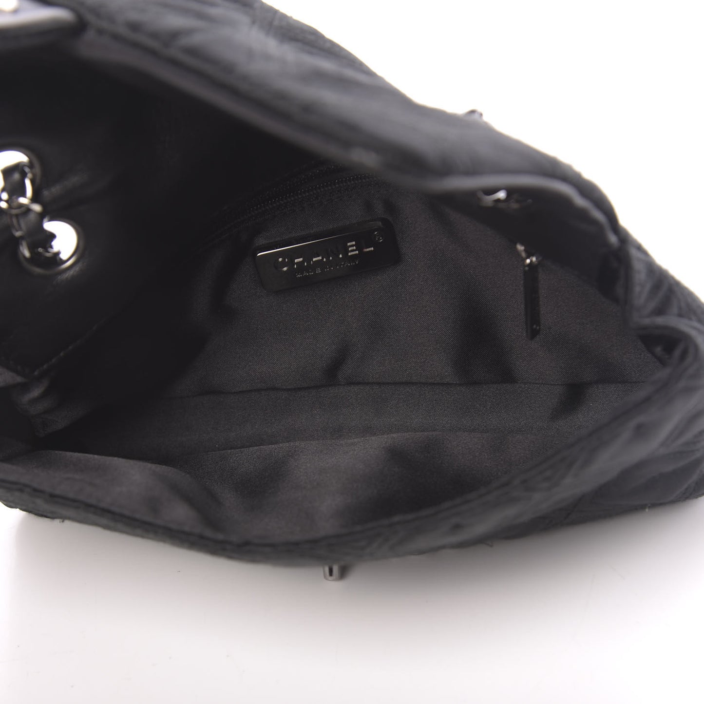 Satin Embroidered Medium Camellia Flap Black