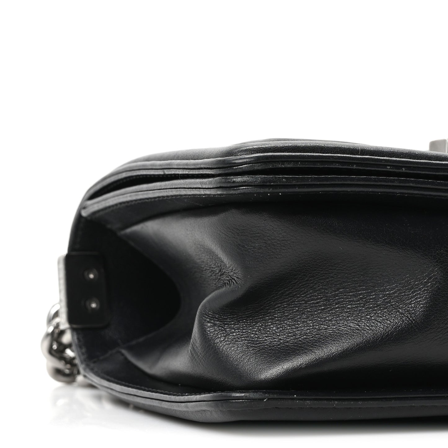 Calfskin Perforated Chevron Quilted Small Boy Flap Black
