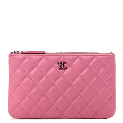 Chanel Lambskin Quilted Zipped Pouch Pink Yellow 1 of 8