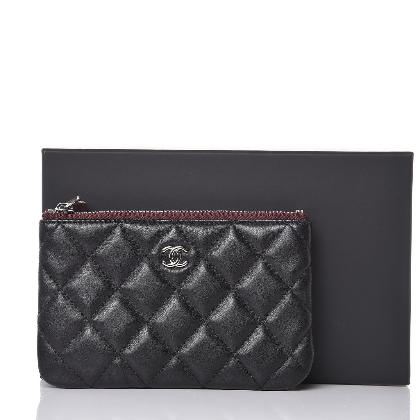 Lambskin Quilted Small Cosmetic Case Black