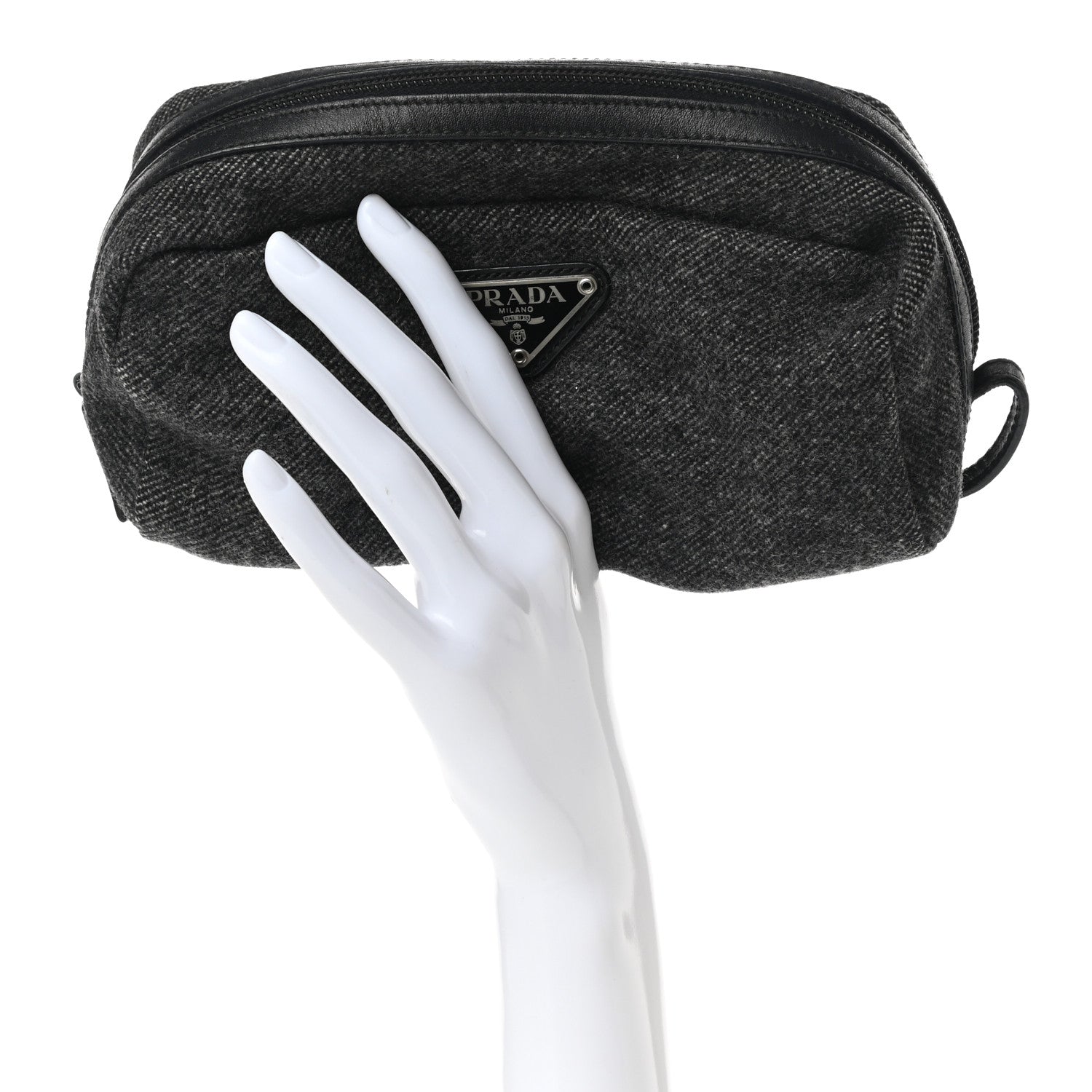 Prada Wool Cosmetic Pouch Grey 2 of 9