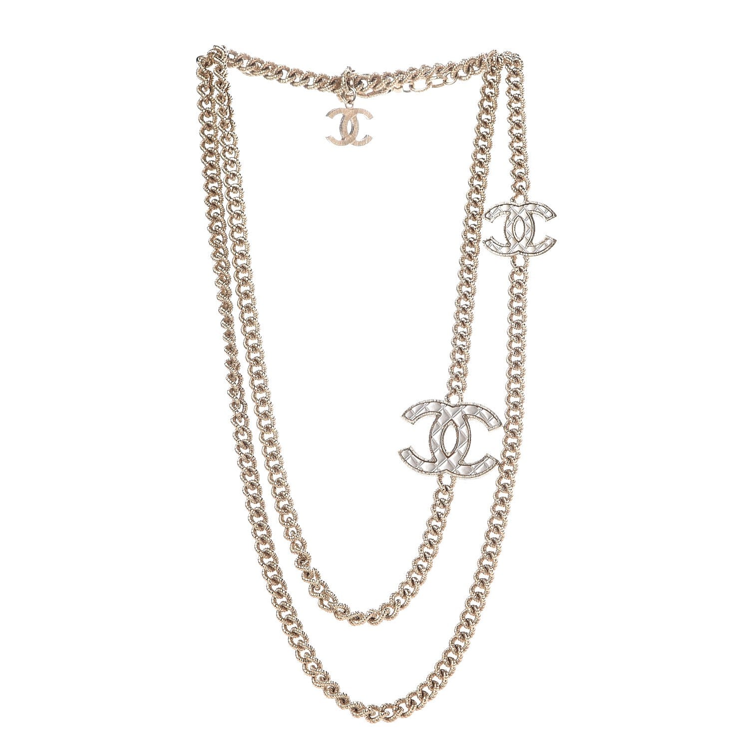 Chanel Quilted CC Long Chain Necklace Gold Pearly White 3 of 5
