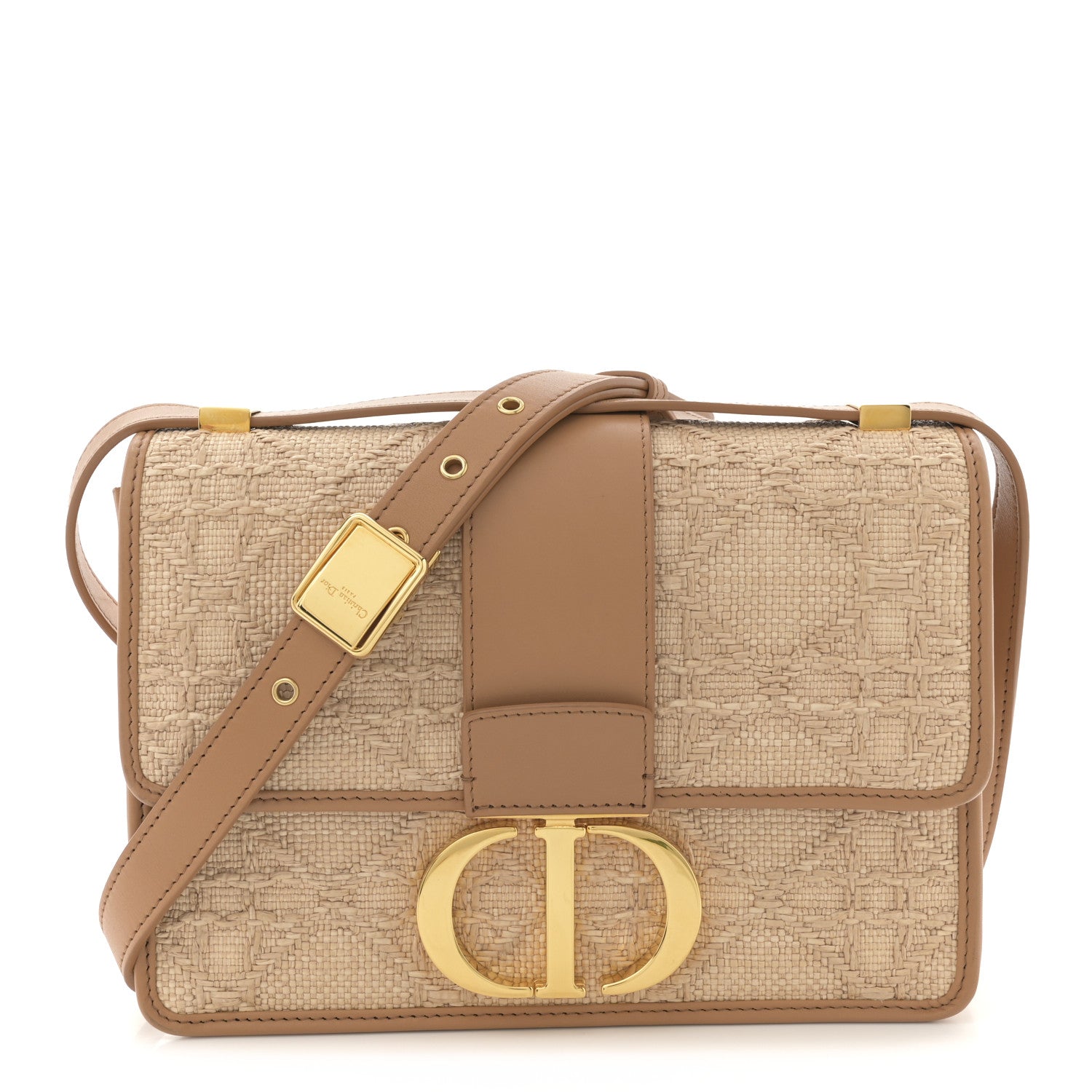 Christian Dior Raffia Calfskin 30 Montaigne Flap Bag Beige 1 of 12