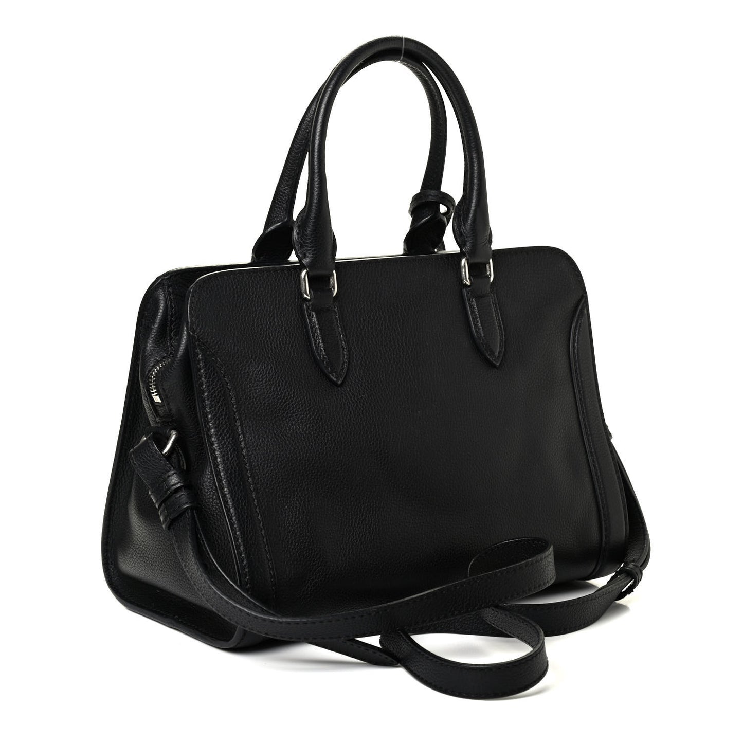 Pebbled Calfskin Small Skull Padlock Zip Around Tote Black