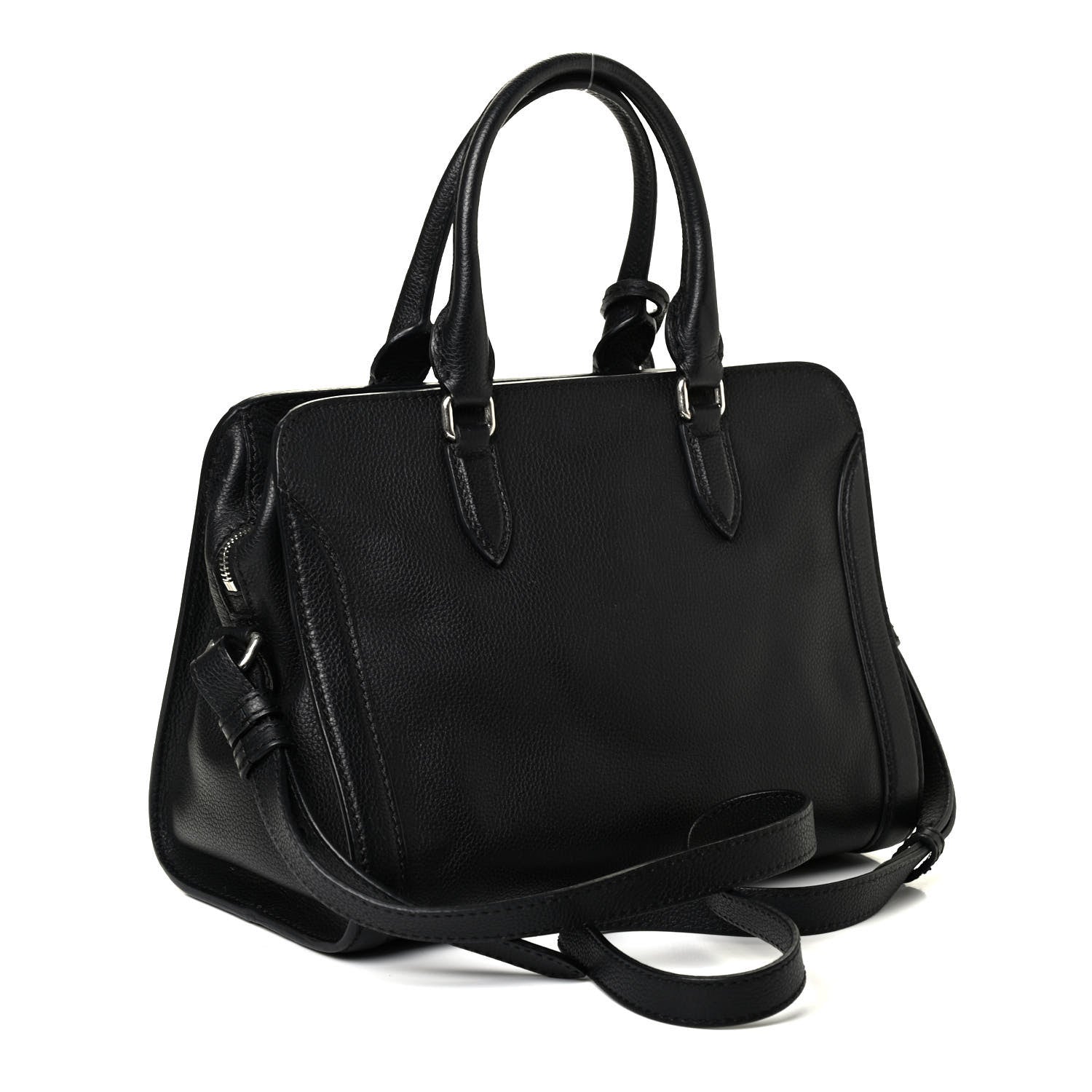 Alexander McQueen Pebbled Calfskin Small Skull Padlock Zip Around Tote Black 2 of 4