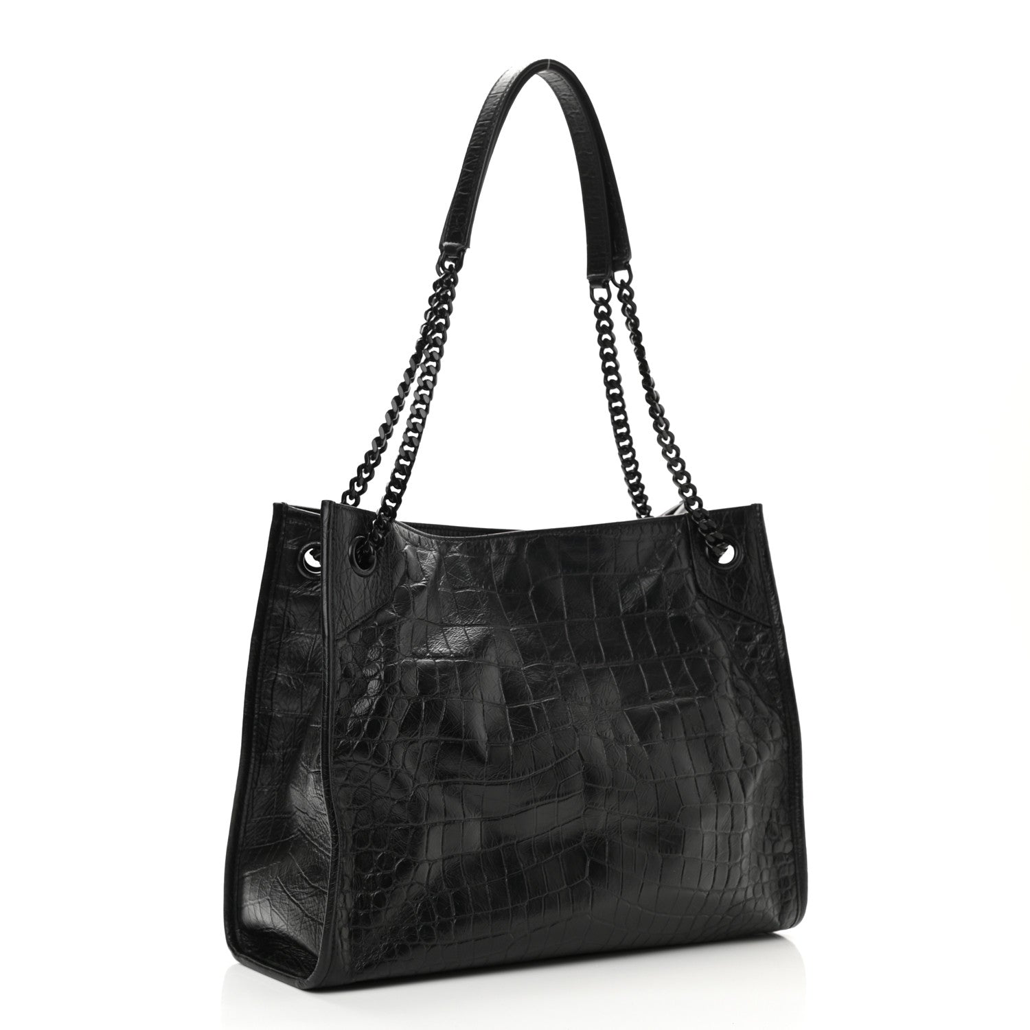 Saint Laurent Calfskin Crocodile Embossed Monogram Medium Niki Shopping Bag Black 3 of 8