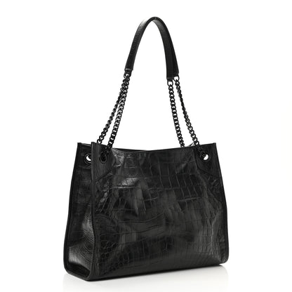 Saint Laurent Calfskin Crocodile Embossed Monogram Medium Niki Shopping Bag Black 3 of 8