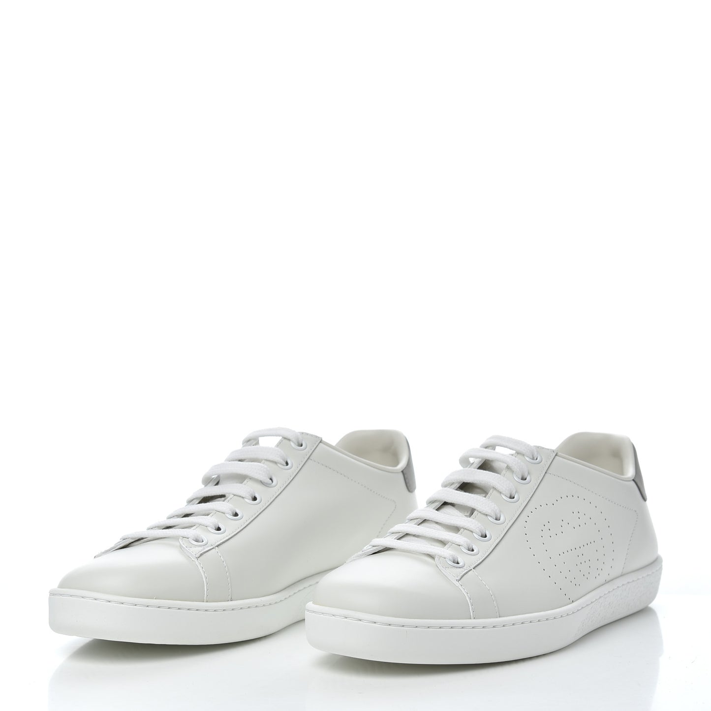 Calfskin Interlocking G Perforated Womens Ace Sneakers 38 White Grey Sky