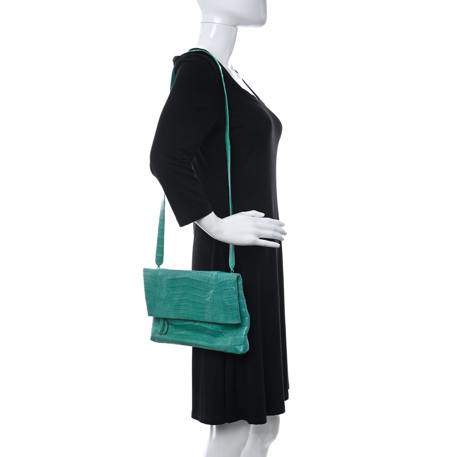 Nancy Gonzalez Crocodile Foldover Clutch Green 2 of 11