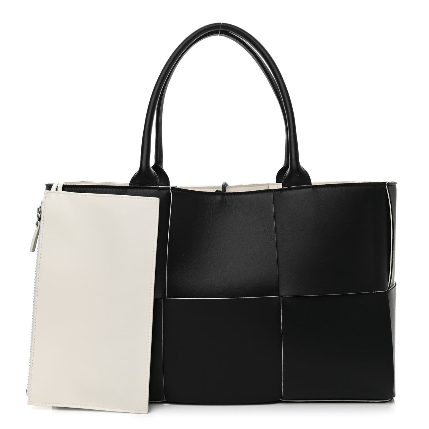 Nappa Maxi Intrecciato Medium Arco Tote Black White
