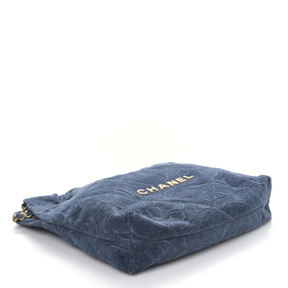 Chanel Velvet Camellia Quilted Small Chanel 22 Dark Blue 5 of 10
