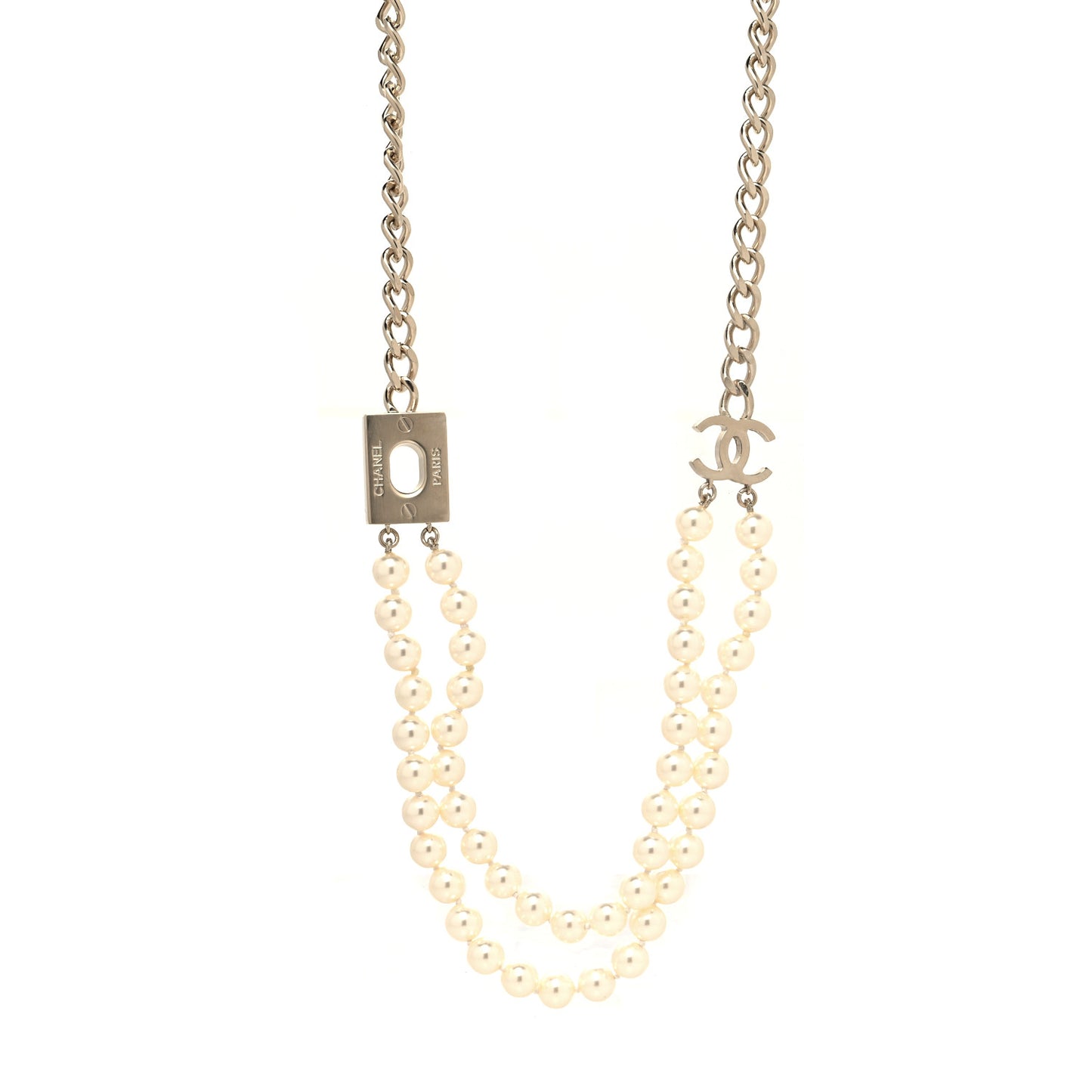 Pearl CC Double Strand Necklace Gold White