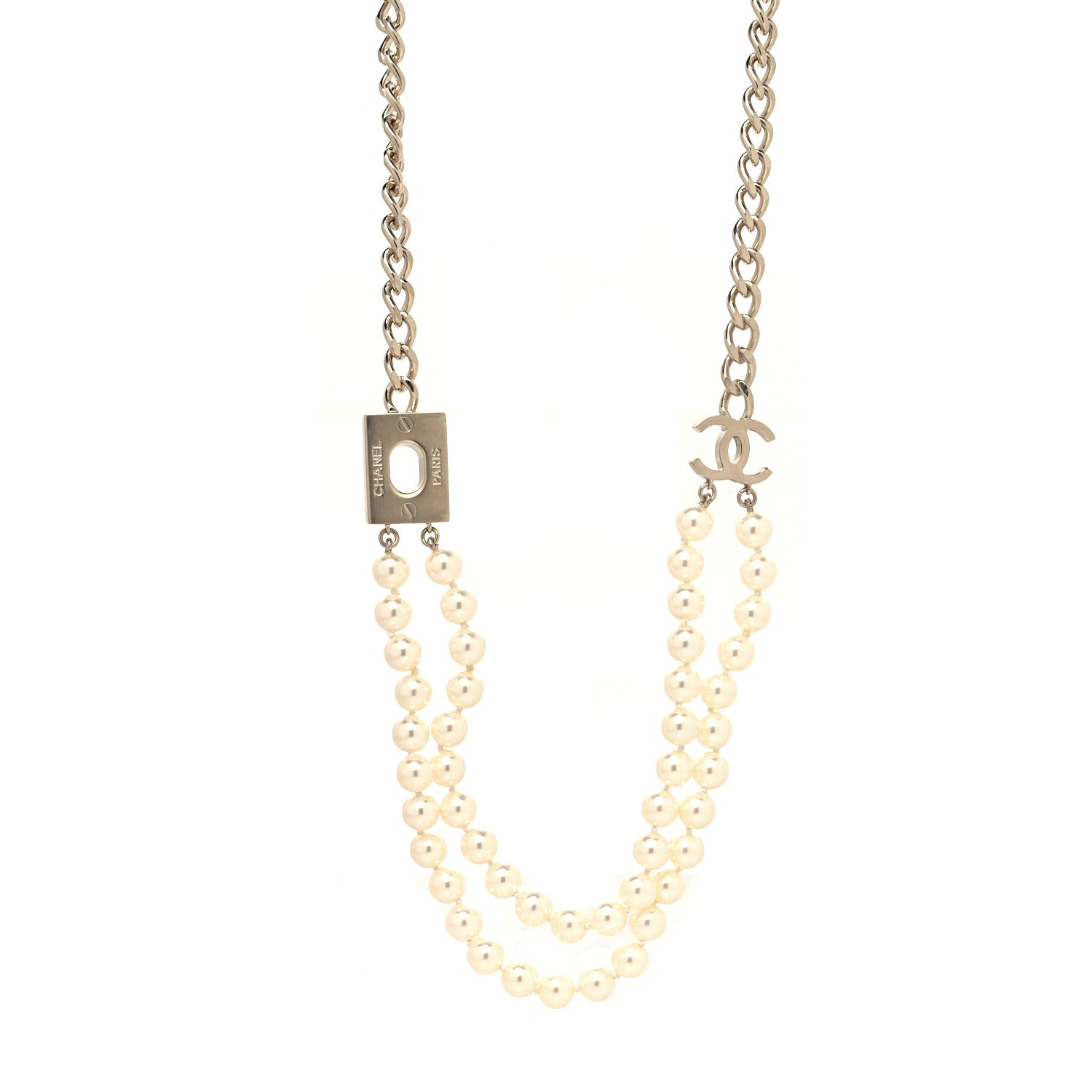 Chanel Pearl CC Double Strand Necklace Gold White 1 of 5