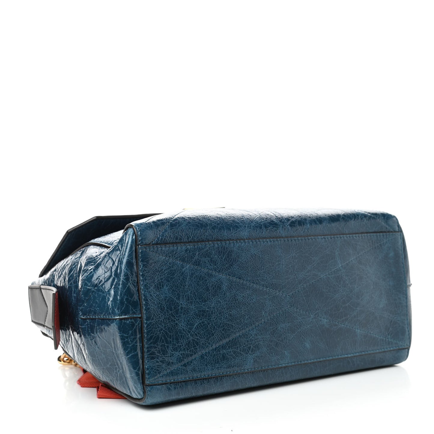 Creased Patent Calfskin Medium ID Flap Oil Blue