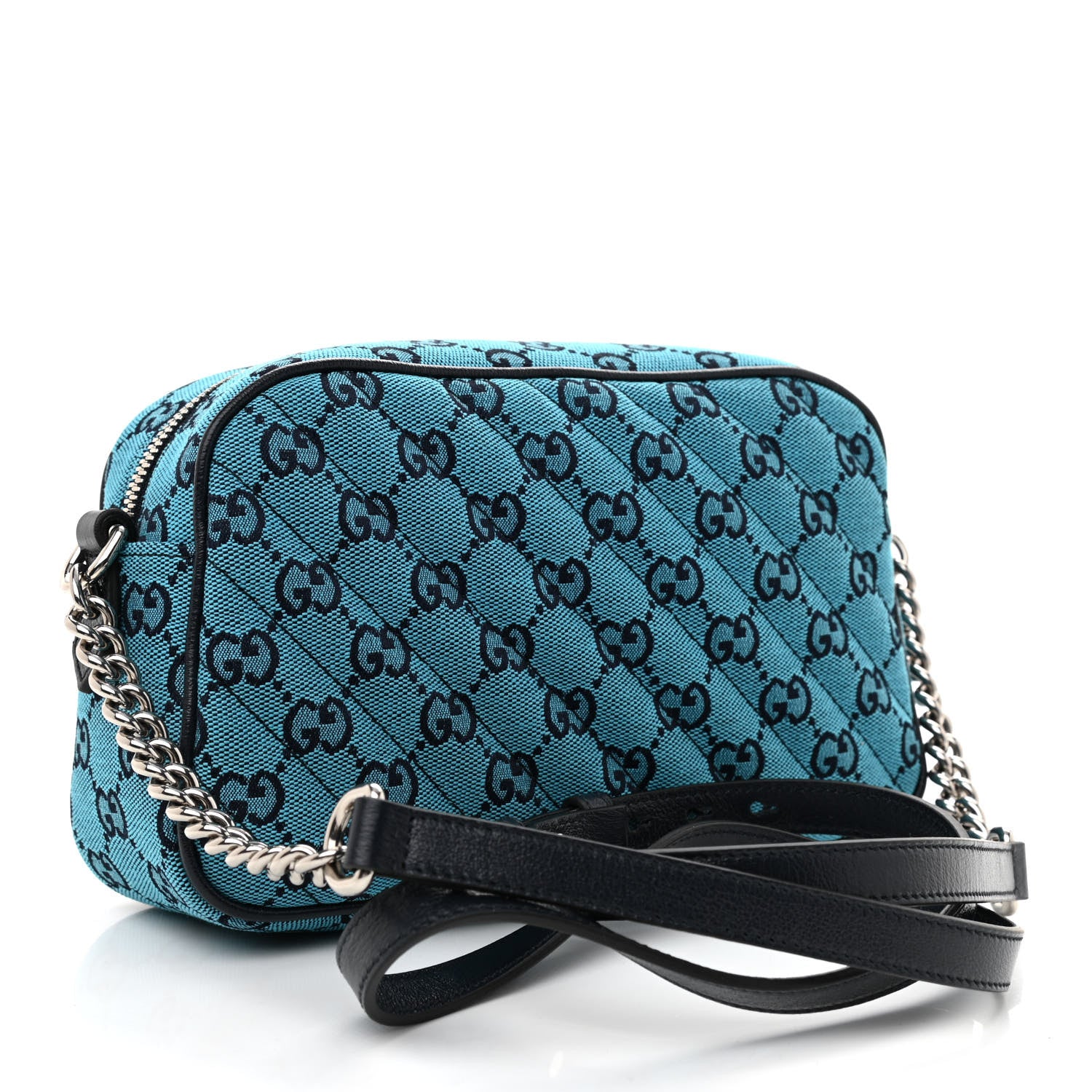 Gucci Monogram Multicolor Matelasse Diagonal Small GG Marmont Chain Shoulder Bag Light Blue 3 of 8