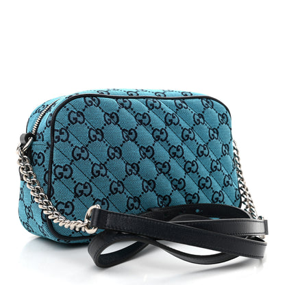 Gucci Monogram Multicolor Matelasse Diagonal Small GG Marmont Chain Shoulder Bag Light Blue 3 of 8