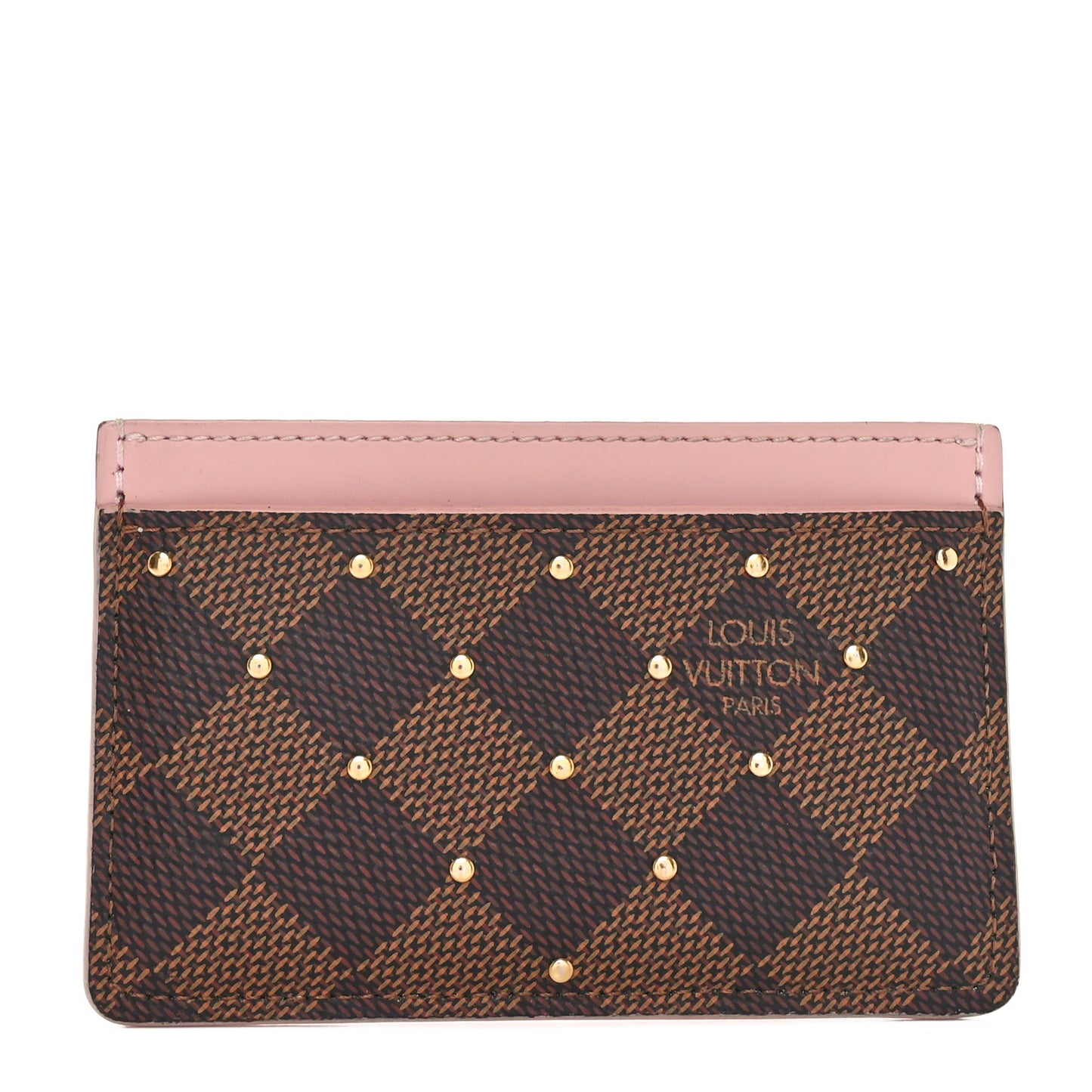 Damier Ebene Studded Card Holder Rose Ballerine