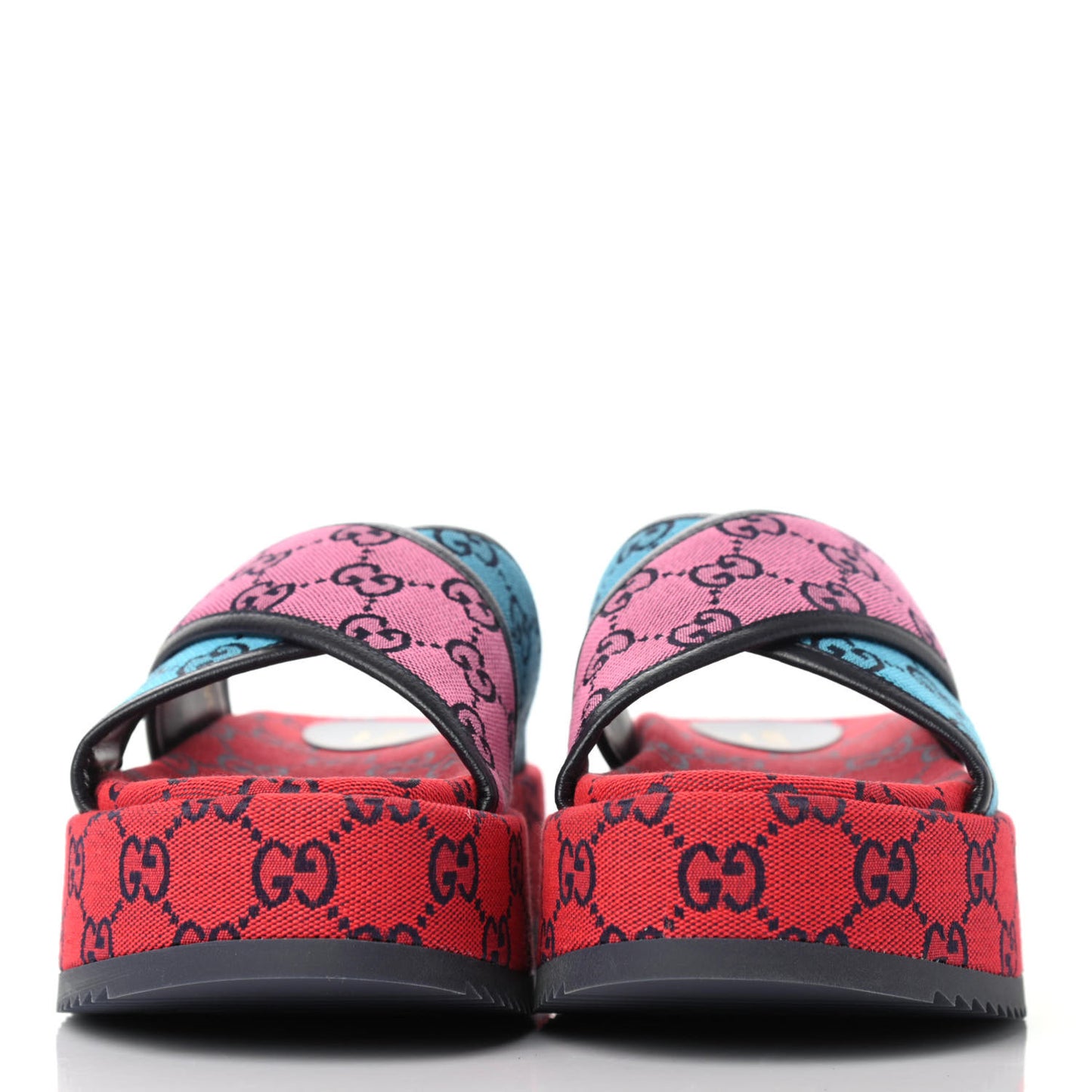 Monogram Multicolor Criss Cross Platform Slide Sandals 37.5 Light Blue Blue Pink Red