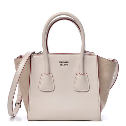 Prada Glace Calf Suede Mini Twin Pocket Tote Talco Rosso 1 of 9