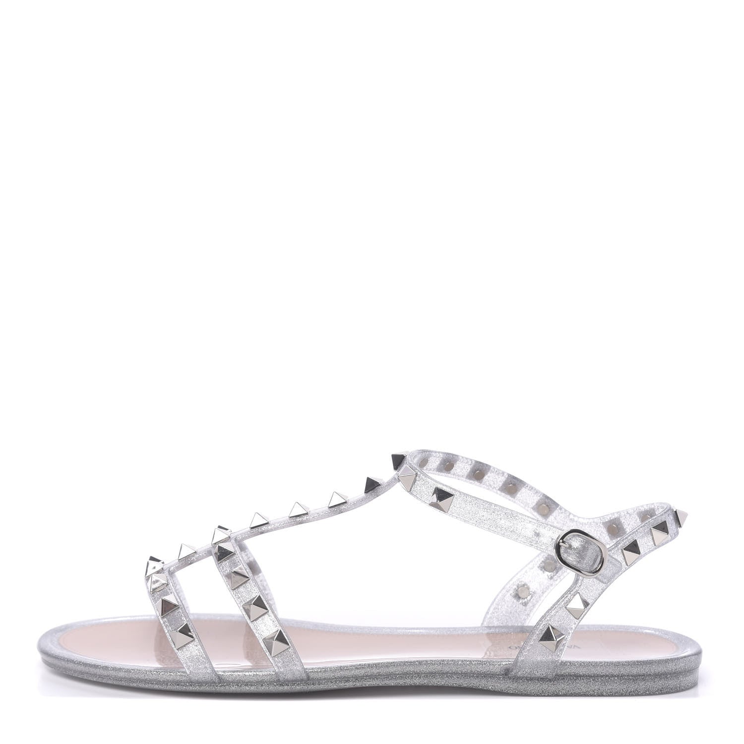 Valentino Garavani PVC Jelly Glitter Rockstud Caged Sandals 38 SIlver 1 of 8