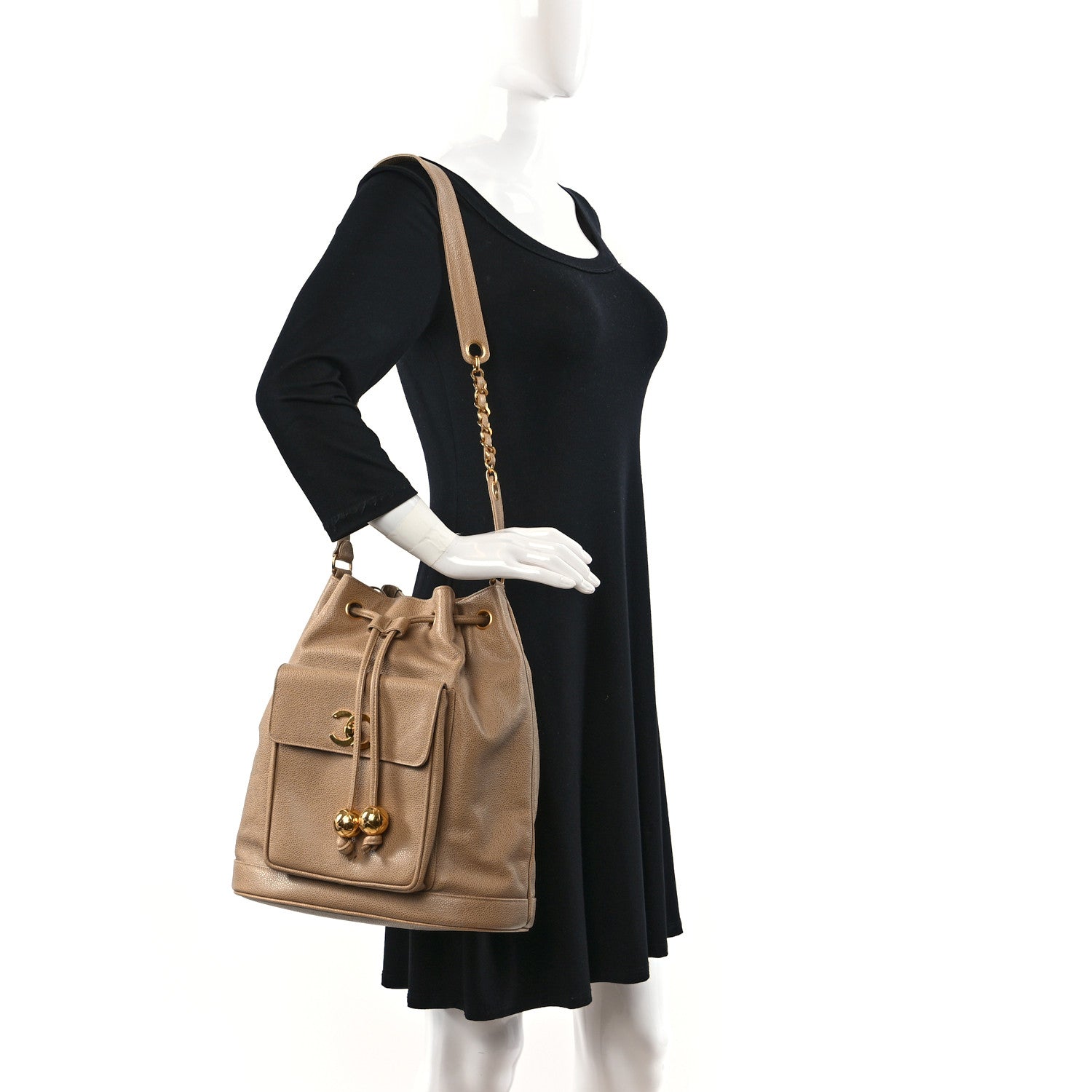 Chanel Caviar Drawstring Shoulder Bag Beige 2 of 14