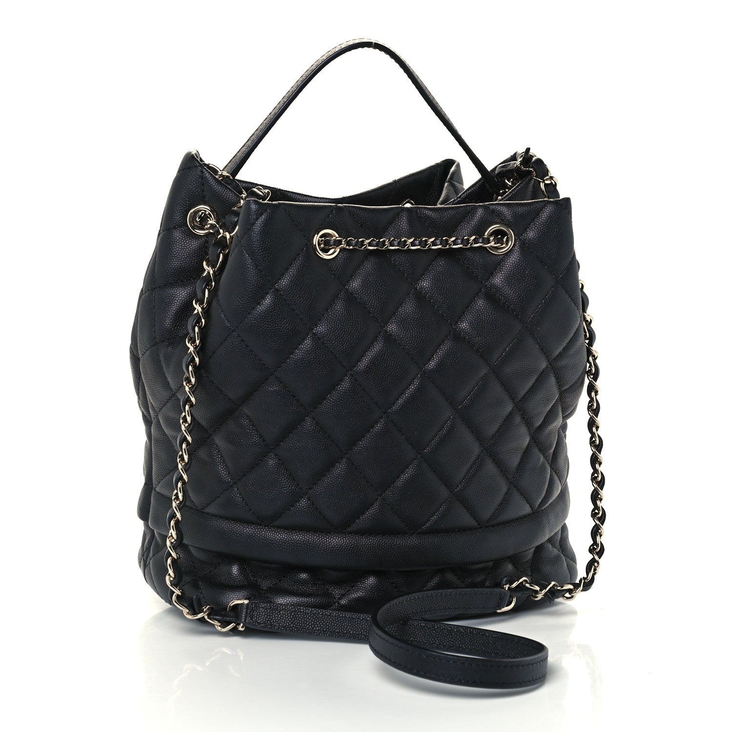 Chanel Caviar Quilted Large Rolled Up Bucket Drawstring Bag Black 3 of 10