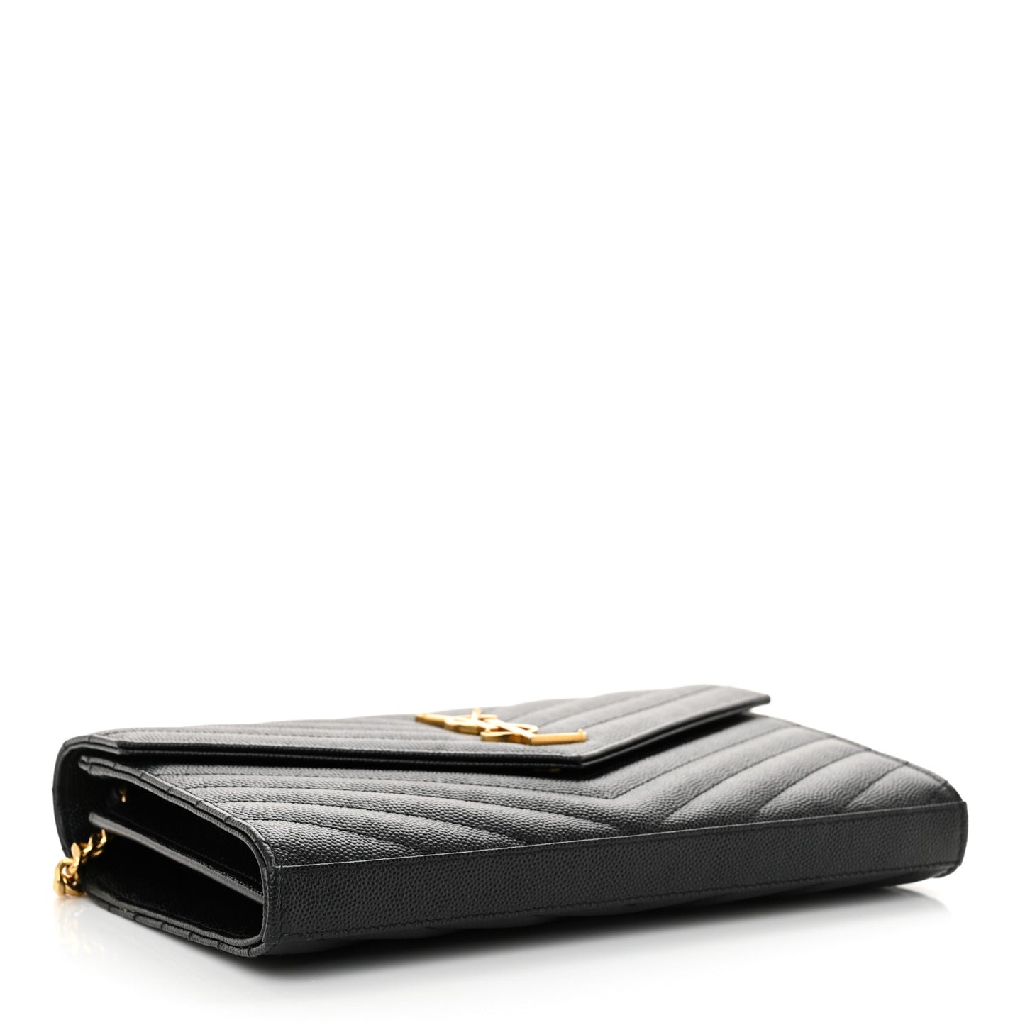 Grain De Poudre Matelasse Chevron Monogram Chain Wallet Black