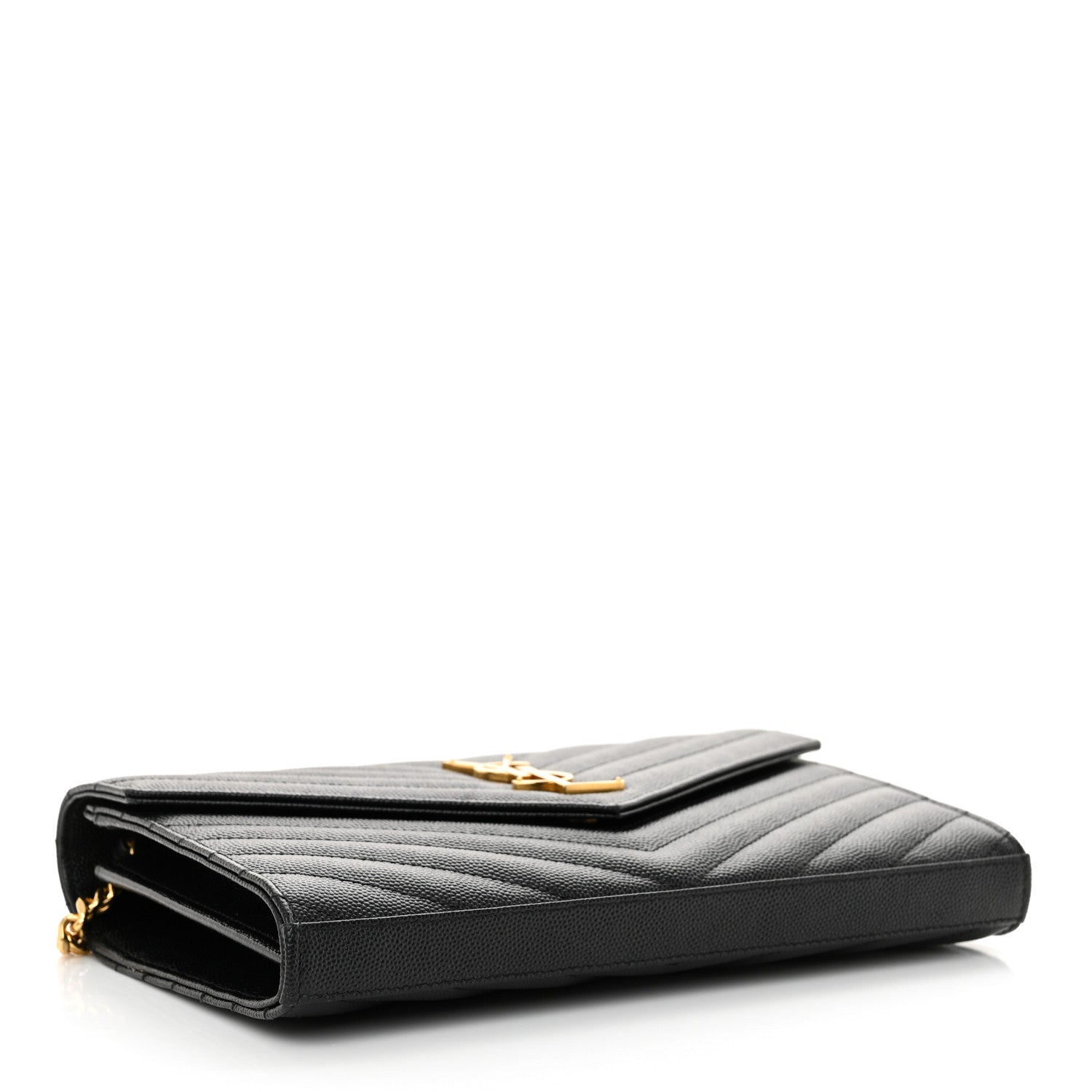Saint Laurent Grain De Poudre Matelasse Chevron Monogram Chain Wallet Black 4 of 13