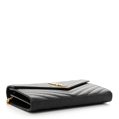 Saint Laurent Grain De Poudre Matelasse Chevron Monogram Chain Wallet Black 4 of 13