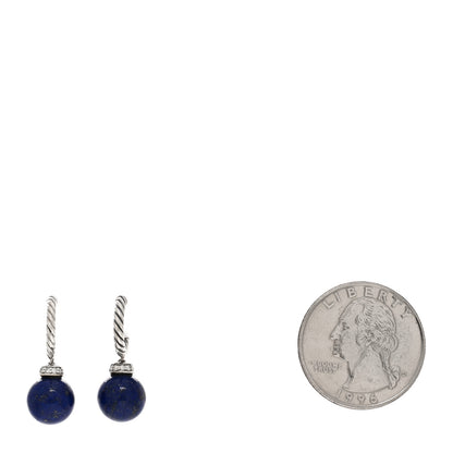 David Yurman Sterling Silver Diamond Lapis Lazuli Solari Cable Drop Earrings 2 of 4