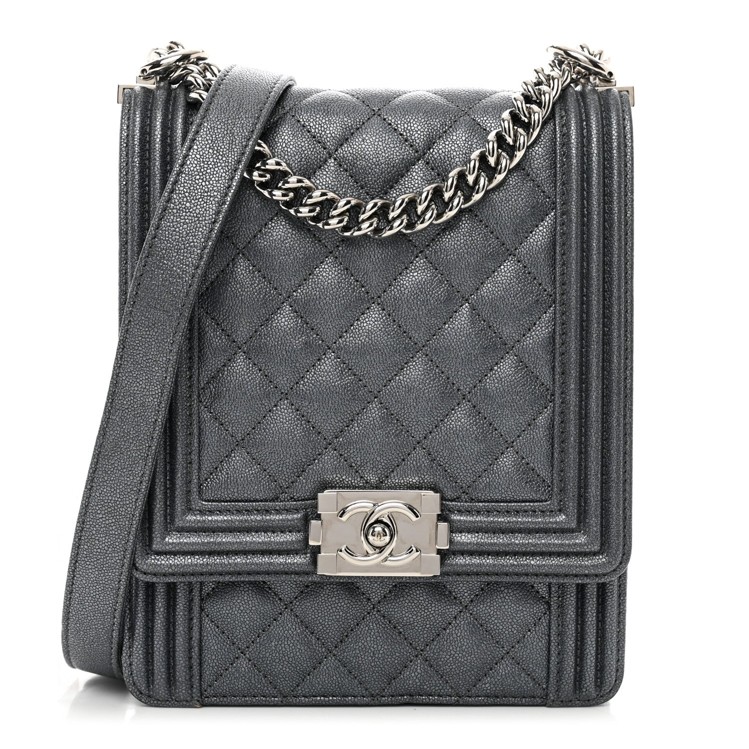 Chanel Iridescent Caviar Quilted North South Boy Flap Grey 1 of 10