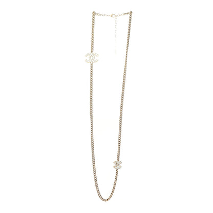 Chanel Quilted CC Long Chain Necklace Gold Pearly White 2 of 4