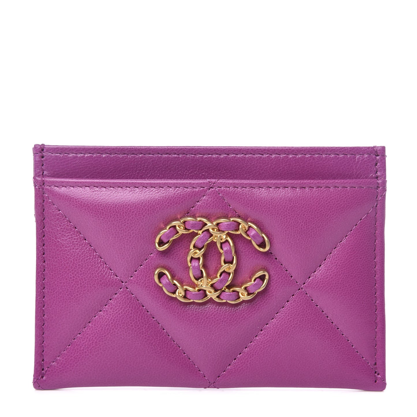 Shiny Goatskin Quilted 19 Card Holder Purple