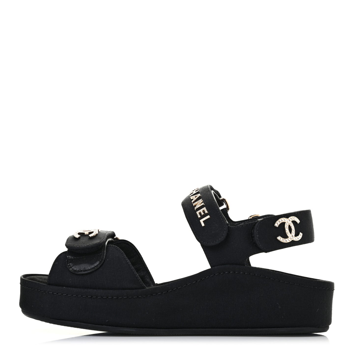 Grosgrain Crystal Logo Platform Sandals 35 Black