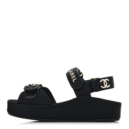 Chanel Grosgrain Crystal Logo Platform Sandals 35 Black 1 of 6