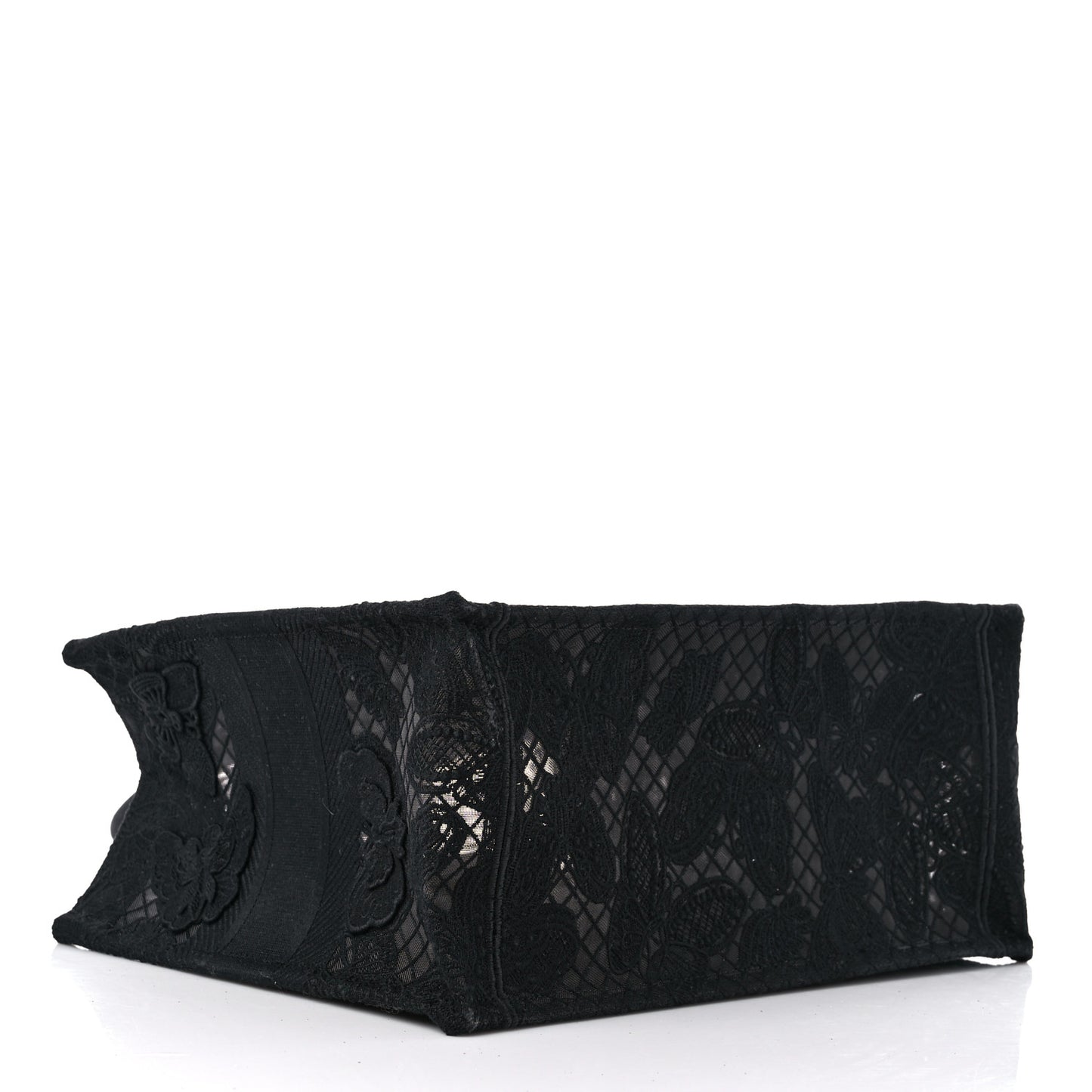 Embroidered 3D Macrame D-Lace Butterfly Medium Book Tote Black Multicolor