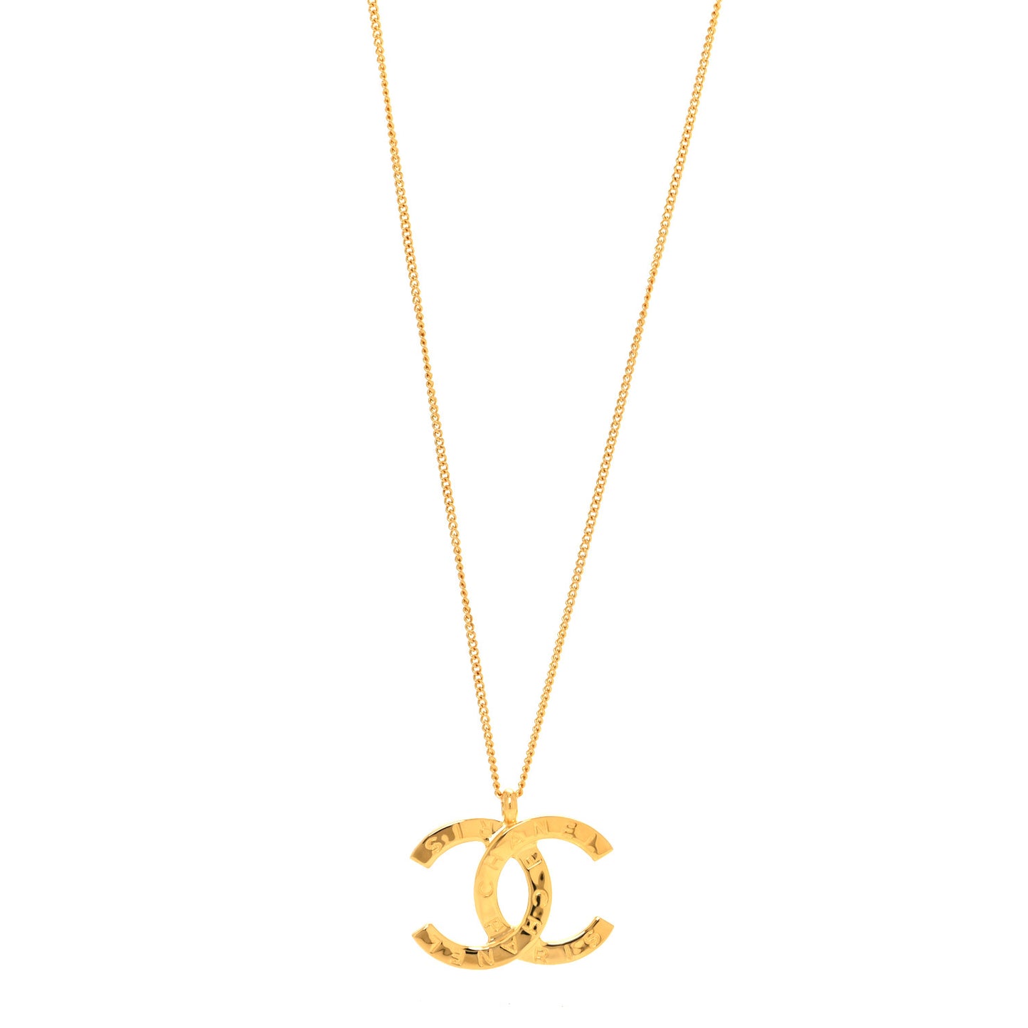 Metal CC Paris Button Necklace Gold