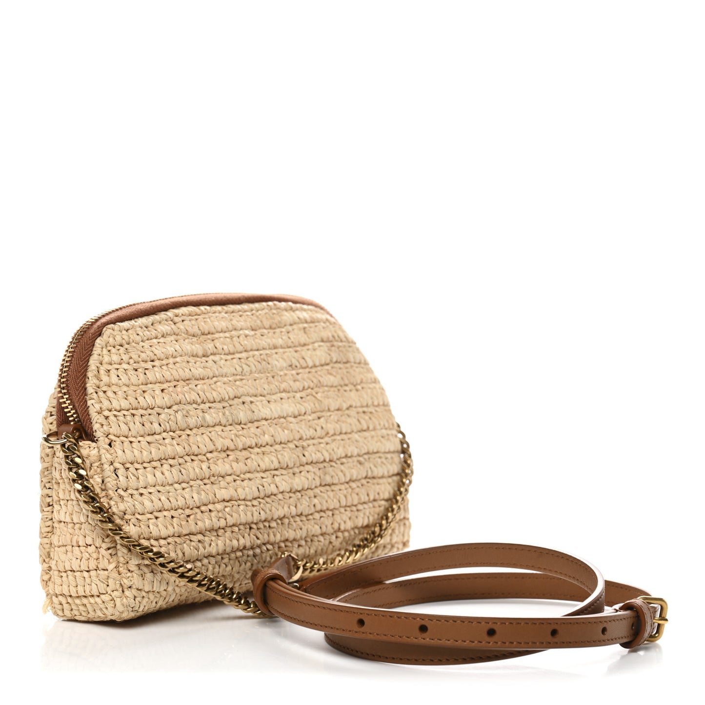 Raffia Calfskin Gaby Crossbody Bag Natural Brick