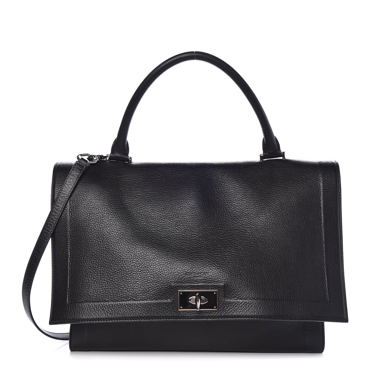 Grained Calfskin Medium Shark Lock Satchel Black