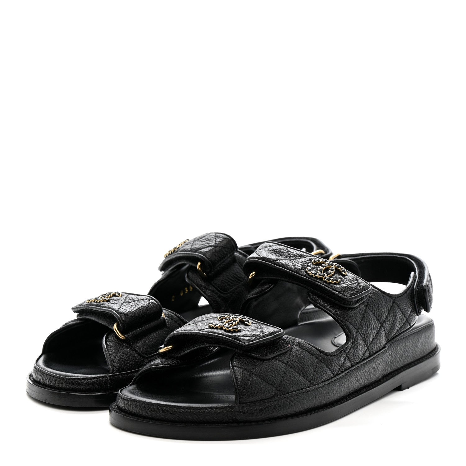 Chanel Grained Calfskin Velcro Dad Sandals 36.5 Black 4 of 10
