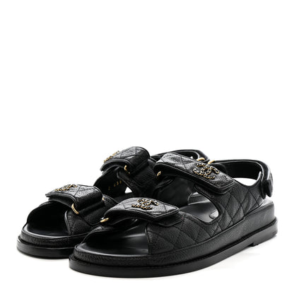 Chanel Grained Calfskin Velcro Dad Sandals 36.5 Black 4 of 10