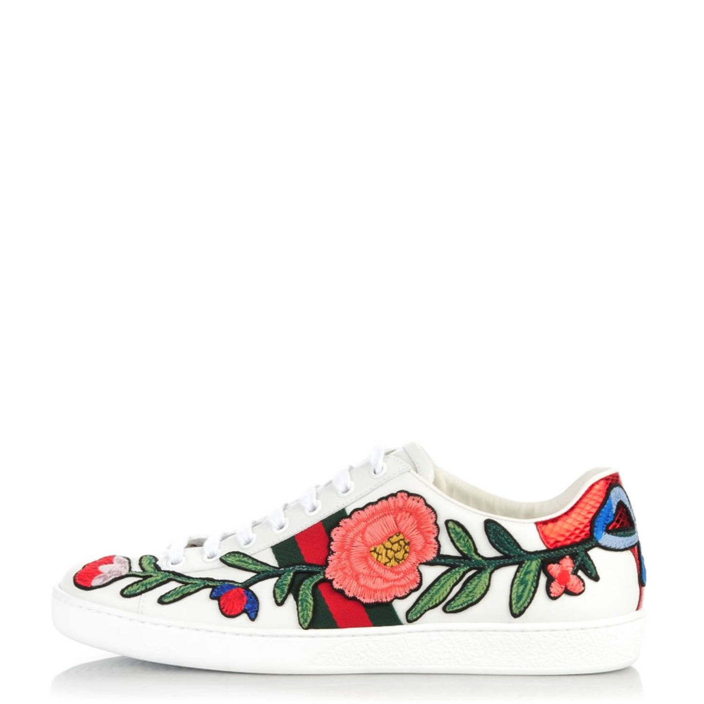 Calfskin Web Floral Embroidered Ace Sneakers 39.5 White